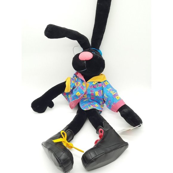 Dakin Sue Sona 1992 Black Rappit, Rabbit Plush Toy w/ Shirt Cap and Shoes. W/Tag - Picture 1 of 7